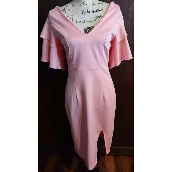 NEW Cottagecore Feminine Pink ruffle sleeve sheath Coquette Dress Size Medium - Picture 1 of 7